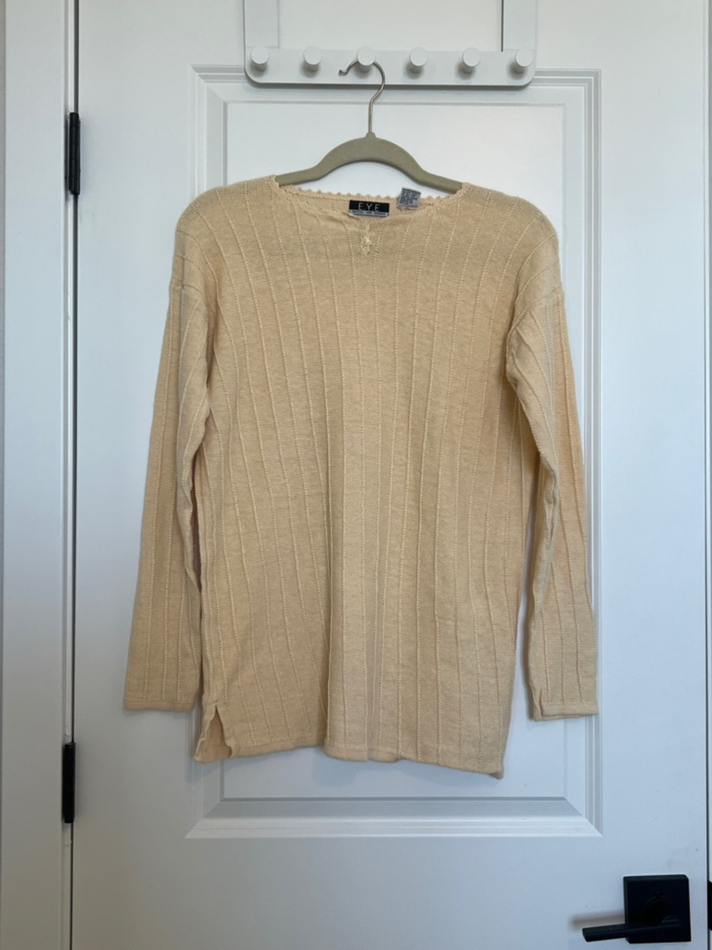 Cream/Yellow Ribbed Scalloped-Neck Sweater Tunic